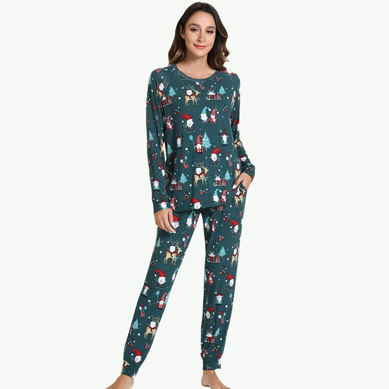 Christmas Elk & Santa Print Wholesale Xmas Pajamas
