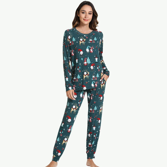 Christmas Elk & Santa Print Wholesale Xmas Pajamas