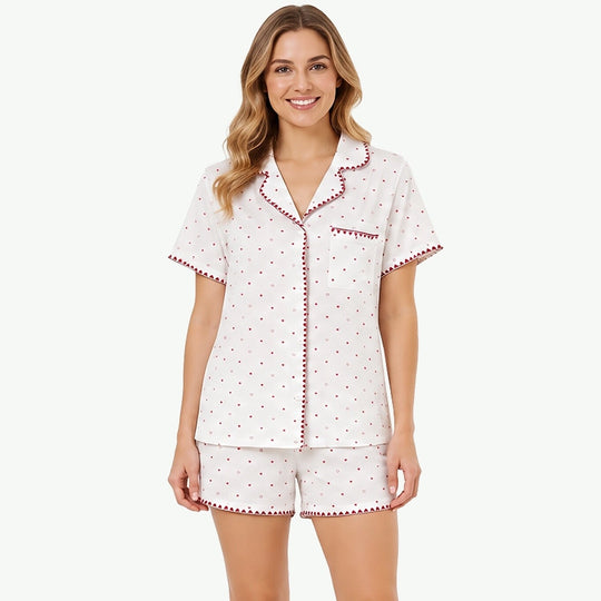 Wholesale Women's Heart Print Organic Cotton Pyjamas Set