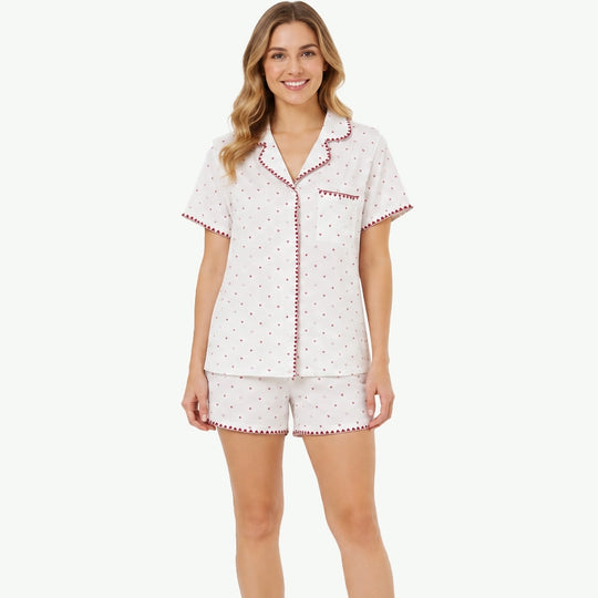 Wholesale Women's Heart Print Organic Cotton Pyjamas Set