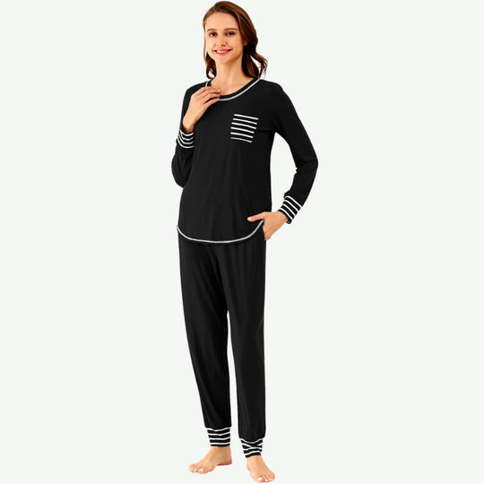 Bamboo Long Sleeve Striped Trim Sleepwear Bulk-21145073