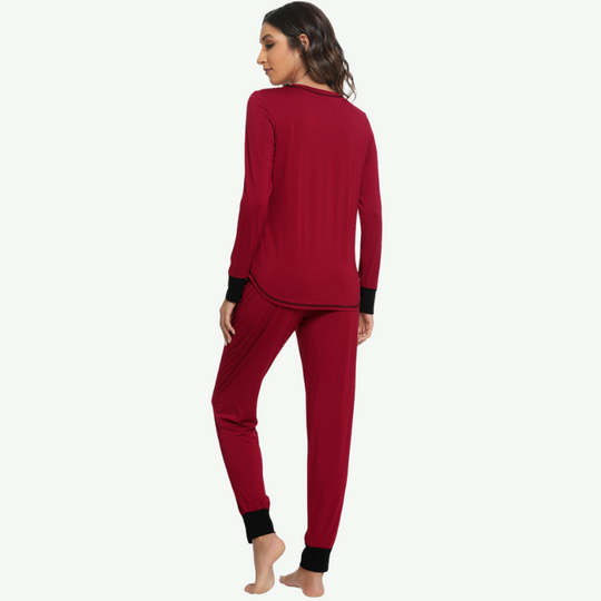 Bamboo Long Sleeve Striped Trim Sleepwear Bulk-21145073