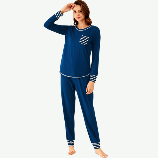 Bamboo Long Sleeve Striped Trim Sleepwear Bulk-21145073