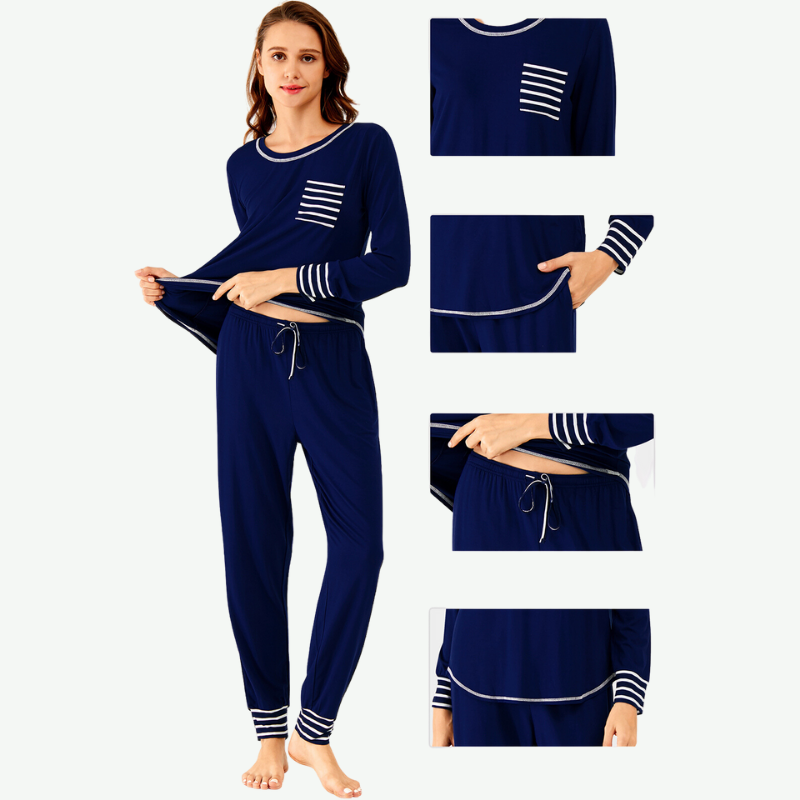 Bamboo Long Sleeve Striped Trim Sleepwear Bulk-21145073