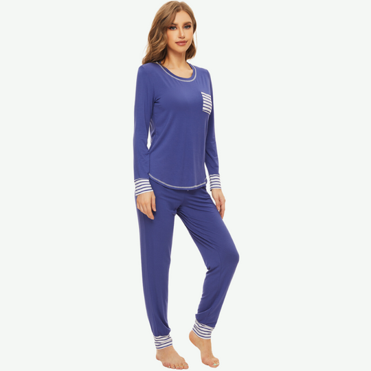 Bamboo Long Sleeve Striped Trim Sleepwear Bulk-21145073