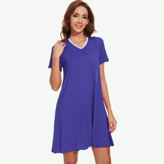 Pijama de bambú de manga corta con cuello en V a granel-G3713007