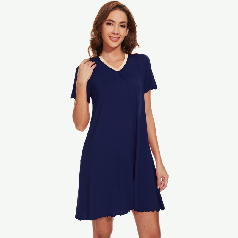 Pijama de bambú de manga corta con cuello en V a granel-G3713007