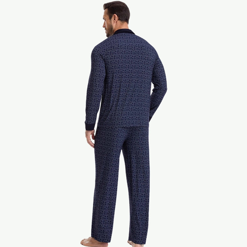 High-Quality Gentlemen Classic Check Navy Tencel Pyjama Set Wholesale Vendors