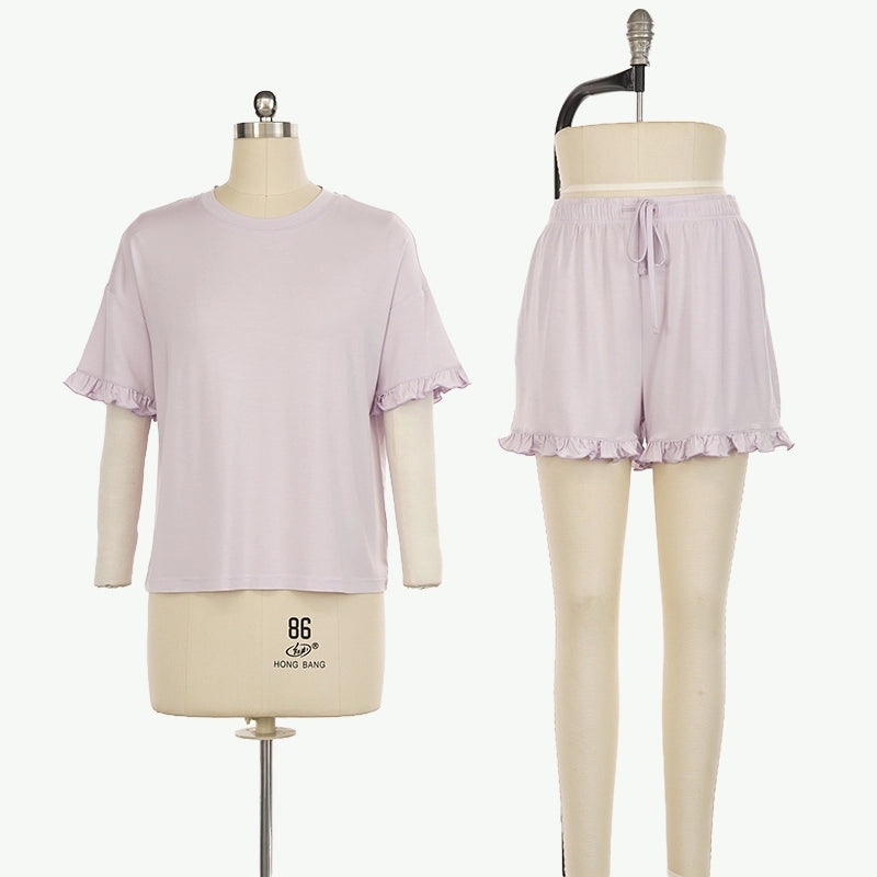 Bulk Personalized Solid Ruffled Bamboo loungewear for women