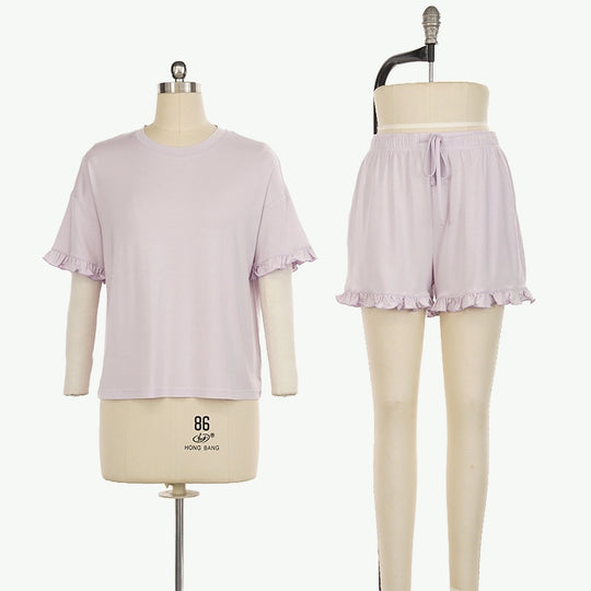 Bulk Personalized Solid Ruffled Bamboo loungewear for women