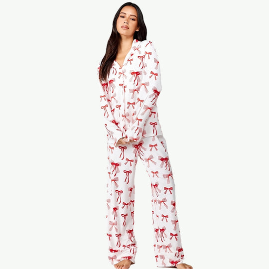 Customized Bow Print Women Bamboo Pajamas Wholesale Vendors