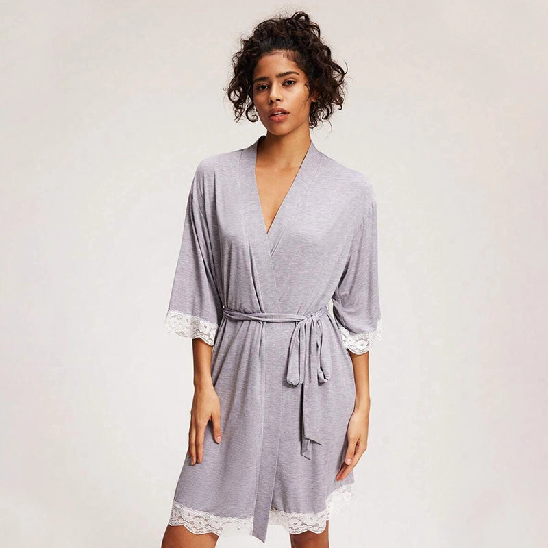 Bulk Custom Modal Lace Trim Belted Robes For Women – Saright Garment ...