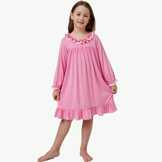 Wholesale Girls Bamboo Ruffle Hem Nightgowns