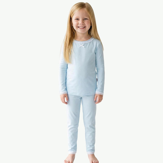 Wholesale Custom OEKO-TEX Kids Bamboo Pajama Set with Lace Trim