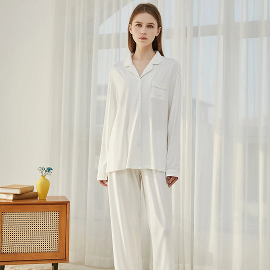 Wholesale Long Sleeve Custom Modal Pyjamas With Piping