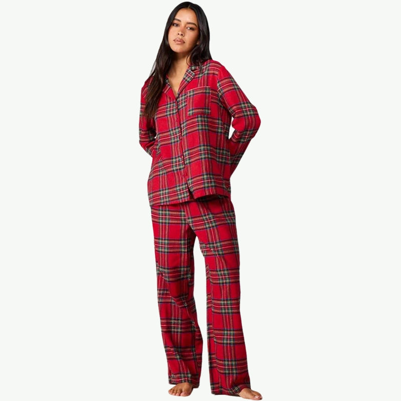 Wholesale Classic Red Plaid 100% Cotton Pajamas Set for Women