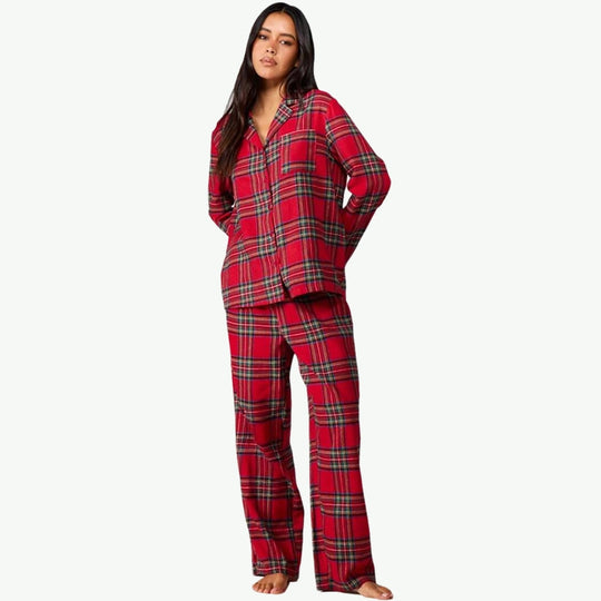 Wholesale Classic Red Plaid 100% Cotton Pajamas Set for Women