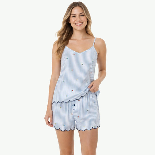 Private Label Wholesale 100% Organic Cotton Striped Cami Pajama Set