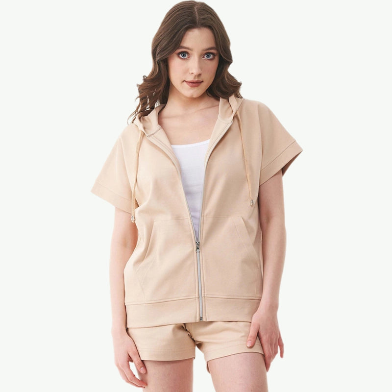 Private Label Wholesale Women Lightweight Full-Zip Short Loungewear