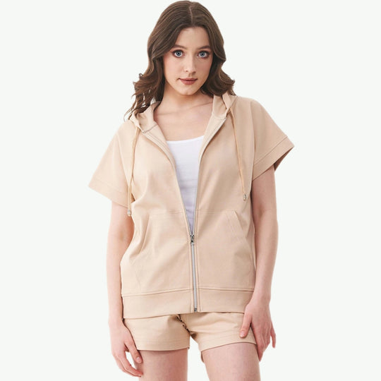 Private Label Wholesale Women Lightweight Full-Zip Short Loungewear
