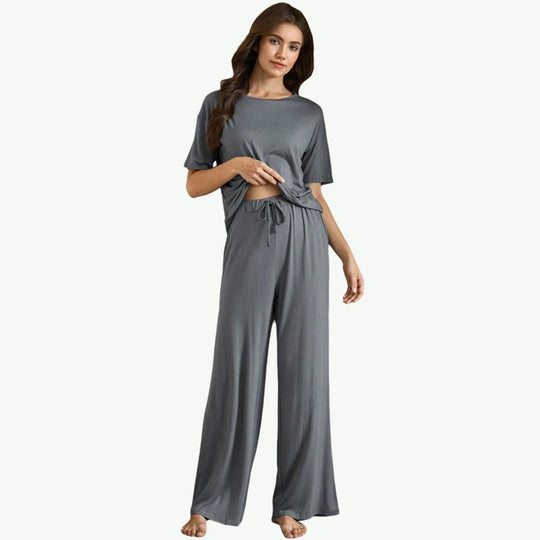Solid Top & Drawstring Pants Loungewear Set Wholesale USA