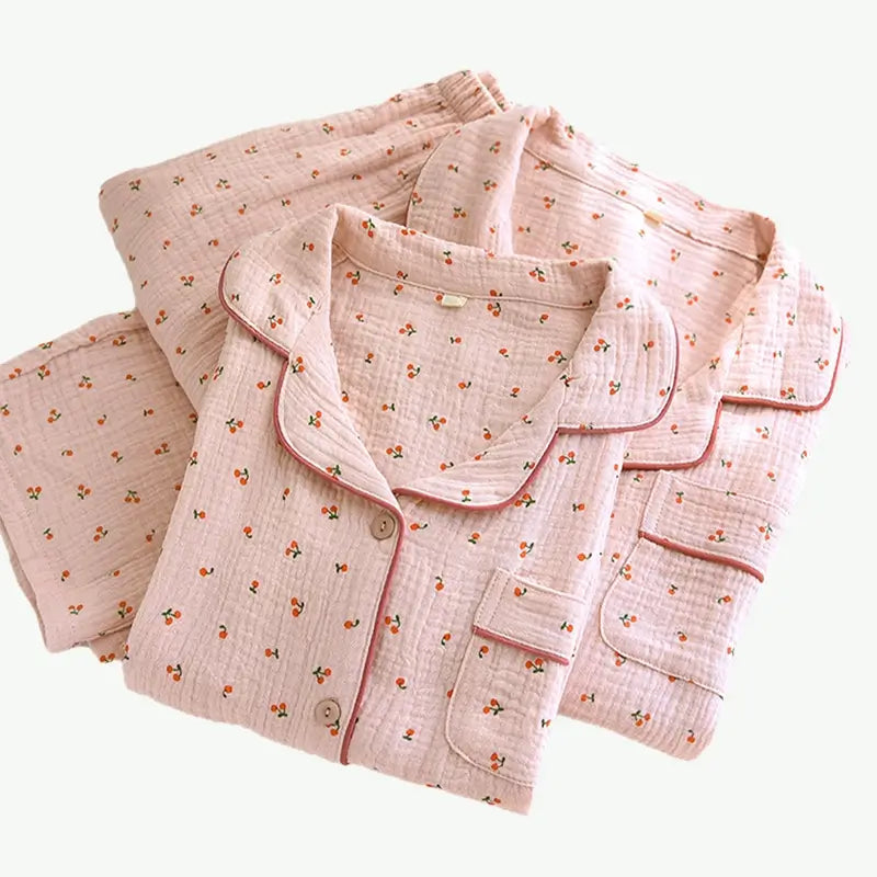 Classic Womens Cherry Organic Cotton Muslin Pyjama Set Manufacturer