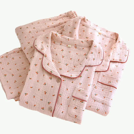 Classic Womens Cherry Organic Cotton Muslin Pyjama Set Manufacturer