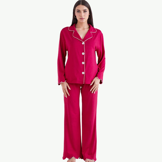 Bulk Wholesale Soft Bamboo Women Sleepwear Set With Piping