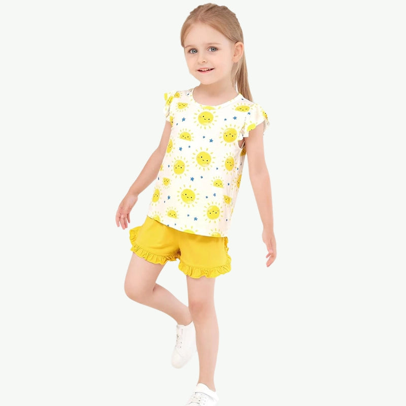 Wholesale Premium Toddler Girls Print Ruffle Sleeveless Short Pjs Vendor