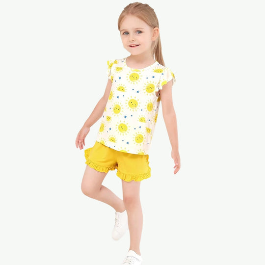 Wholesale Premium Toddler Girls Print Ruffle Sleeveless Short Pjs Vendor