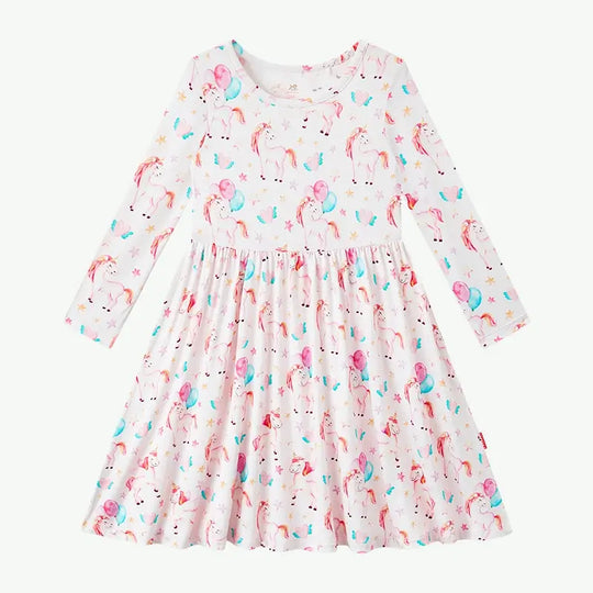 Spring Long-Sleeve Girls Baby Custom Bamboo Twirl Dress Manufacturers