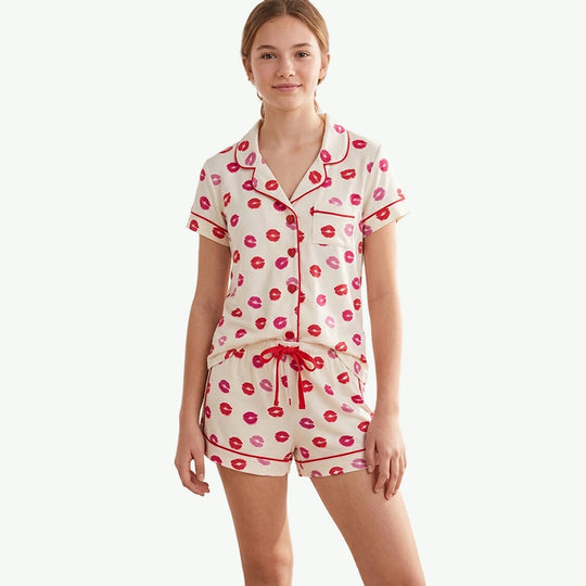 Teen Girls Lip Printed Short Sleeve Sleepwear Wholesale Supplier