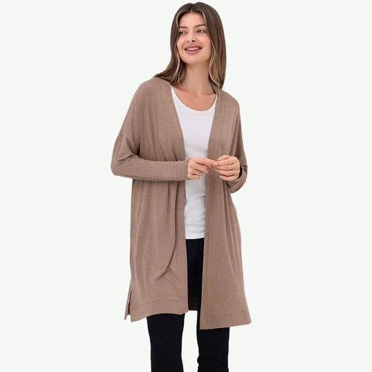 Manufacturer Wholesale Women's Jersey Knit Open Front Cardigan with Pockets