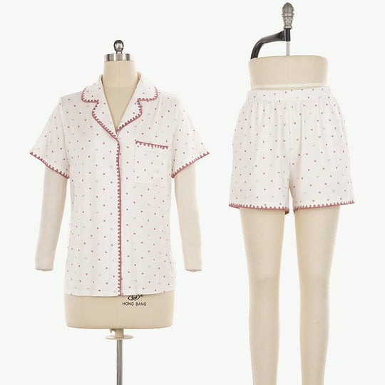Wholesale Women's Heart Print Organic Cotton Pyjamas Set