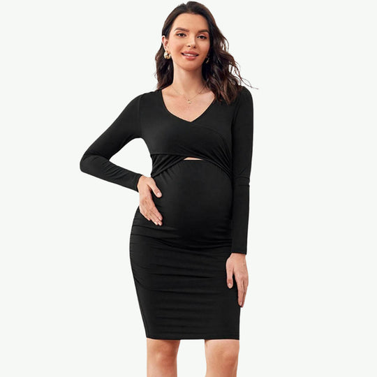 Bulk Long Sleeve Womens Bodycon Maternity Nursing Dress for Breastfeeding