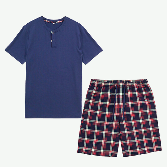 Bulk Summer Pjs Mens Bamboo Tee and Cotton Plaid Shorts