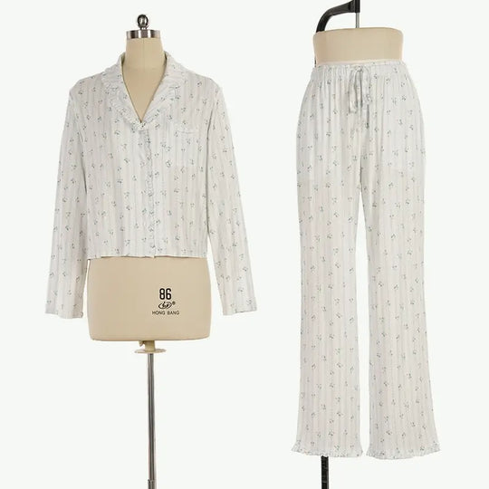 Floral Stripe Pajama Set Wholesale Boutique Sleepwear Supplier