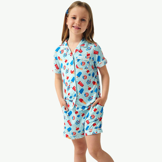 Wholesale Custom Kids Girls Summer Printing Pajamas Set Supplier
