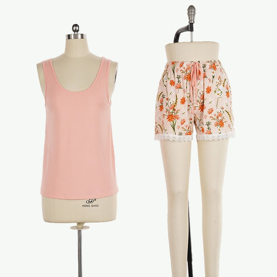 Sweet Floral Print Pyjama Set with Lace Trim | Women's Loungewear Manufacturers UK