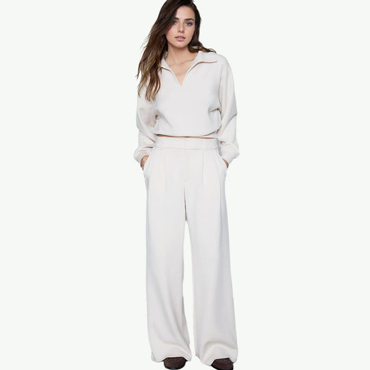 Soft-touch Crop Henley Sweatshirt Bulk Women's Matching Loungewear Set