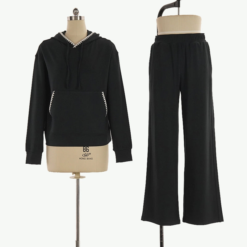 Private Label Rickrack Trim Women Tracksuit Wholesale Casual 2-Piece Outfits