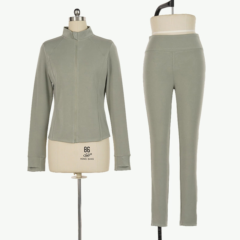 Women Mock Neck Full Zip Jacket Set Wholesale Air Layered Loungewear