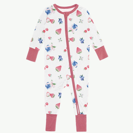 Custom Hot Fruit Pattern Wholesale Baby Modal Zip Romper Pajamas