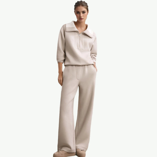 Premium Half-Zip Sweatshirt & Wide-Leg Joggers Wholesale Loungewear Set