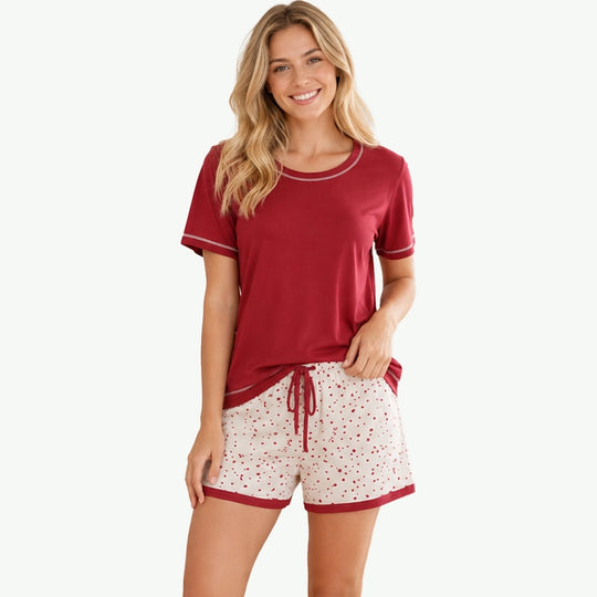 Women Printed Summer Pajama Set in Bulk-2215570073