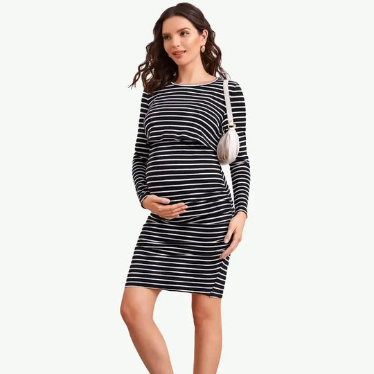 Wholesale Striped Long Sleeve Maternity Dresses