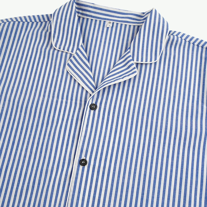 Wholesale Men Organic Cotton Striped Pajama Set Short Sleeve Sleepwear