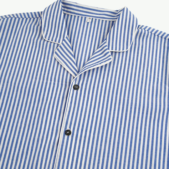 Wholesale Men Organic Cotton Striped Pajama Set Short Sleeve Sleepwear