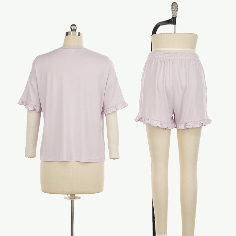 Bulk Personalized Solid Ruffled Bamboo loungewear for women