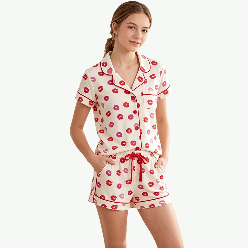 Teen Girls Lip Printed Short Sleeve Sleepwear Wholesale Supplier